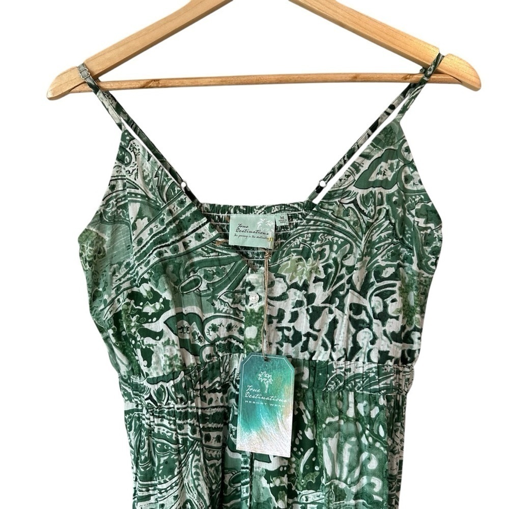 True Destinations Green Patterned Women's Maxi Sun Dress, Medium - Picture 3 of 8